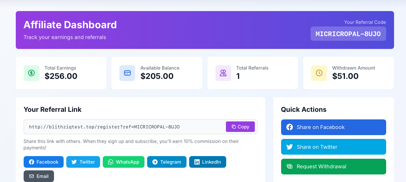 Affiliate Dashboard